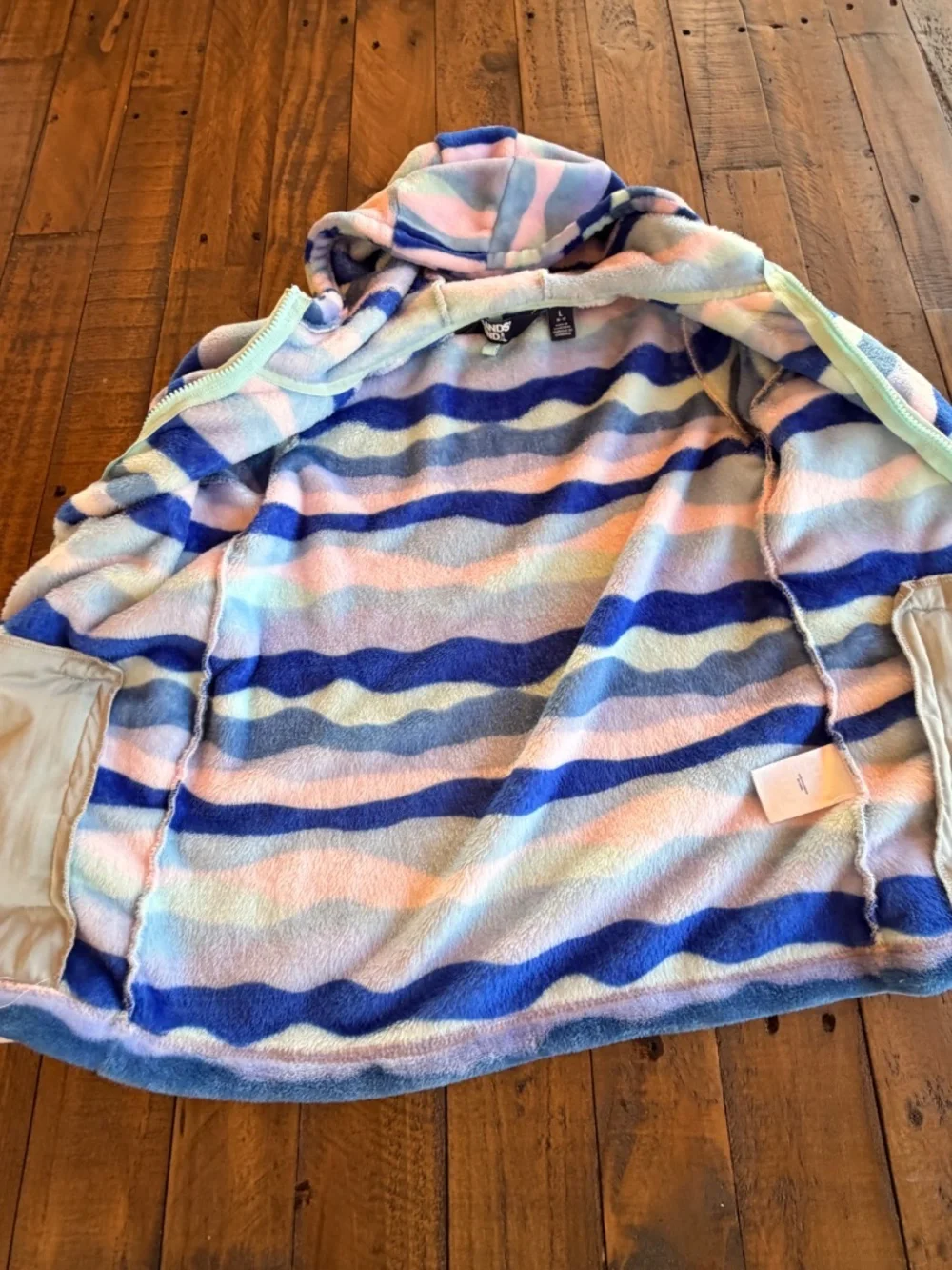 Lands’ End Girls Striped Fleece Zip Hoodie Jacket Multicolor Size L 10-12 EUC